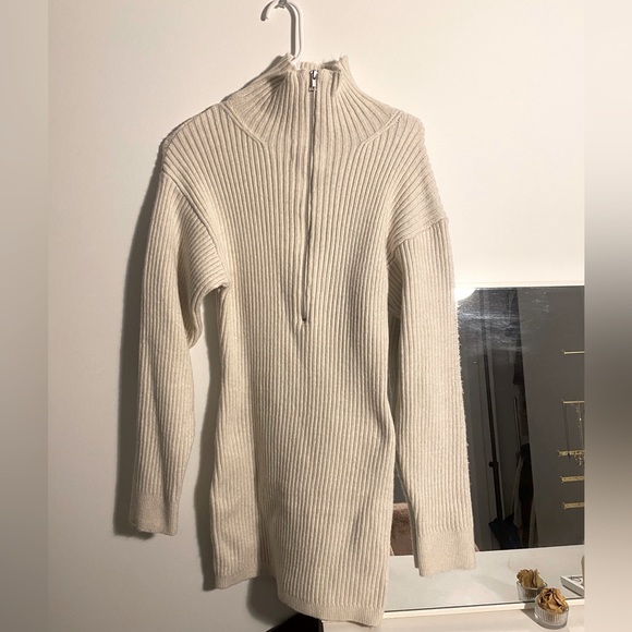H&M Cream knit dress turtleneck/quarter zip never worn | Size S - Picture 1 of 3